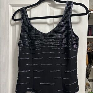 Vintage Black Beaded Scoop Neck Tank with Iridescent Accents